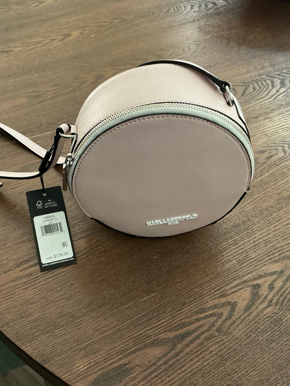 Karl Lagerfeld AbrielleBlush Round Crossbody Bag with Silver Logo